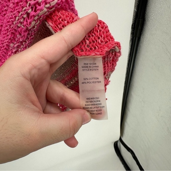 Soft Surroundings Cotton Blend Open Knit Coastal Boho Sweater Size Medium Pink - Picture 4 of 4
